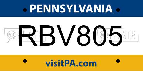 RBV805 Pennsylvania License Plate