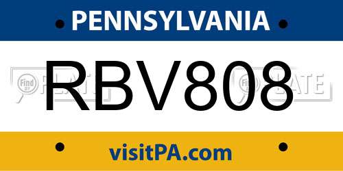 RBV808 Pennsylvania License Plate