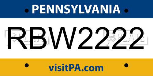 RBW2222 Pennsylvania License Plate