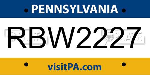 RBW2227 Pennsylvania License Plate