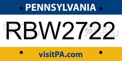 RBW2722 Pennsylvania License Plate