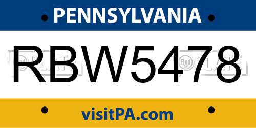 RBW5478 Pennsylvania License Plate