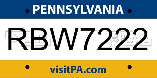RBW7222 Pennsylvania License Plate