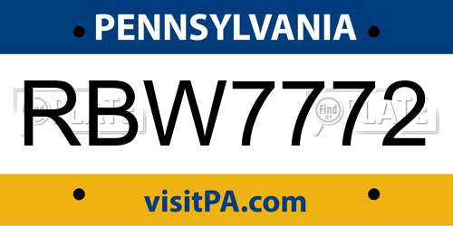 RBW7772 Pennsylvania License Plate