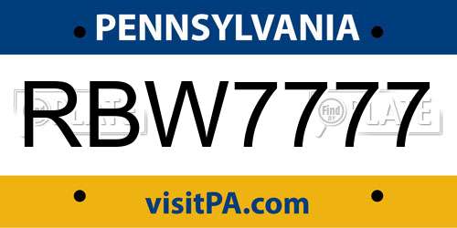 RBW7777 Pennsylvania License Plate