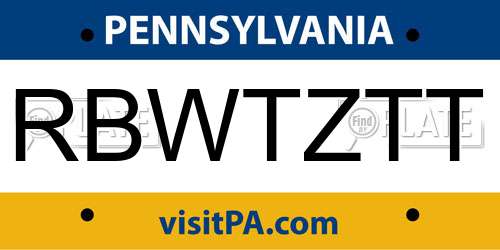 RBWTZTT Pennsylvania License Plate