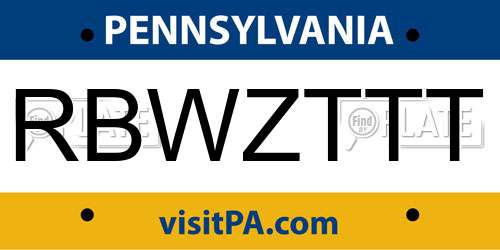 RBWZTTT Pennsylvania License Plate