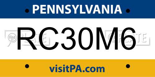 RC30M6 Pennsylvania License Plate
