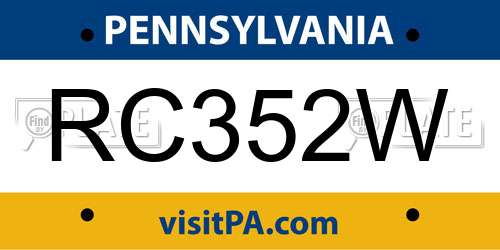 RC352W Pennsylvania License Plate