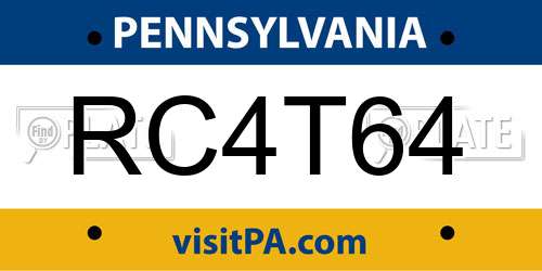 RC4T64 Pennsylvania License Plate