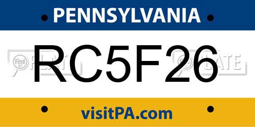 RC5F26 Pennsylvania License Plate