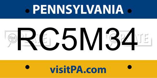 RC5M34 Pennsylvania License Plate
