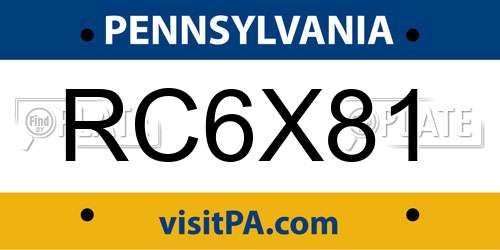 RC6X81 Pennsylvania License Plate