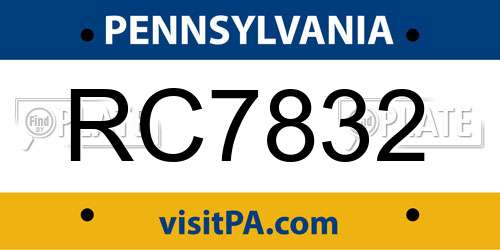 RC7832 Pennsylvania License Plate