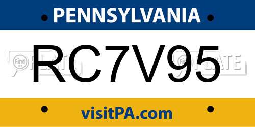 RC7V95 Pennsylvania License Plate