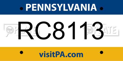 RC8113 Pennsylvania License Plate