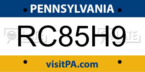 RC85H9 Pennsylvania License Plate