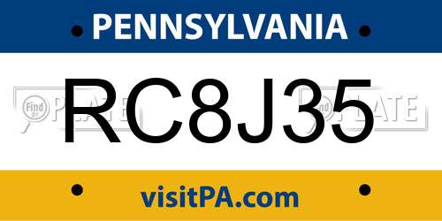 RC8J35 Pennsylvania License Plate