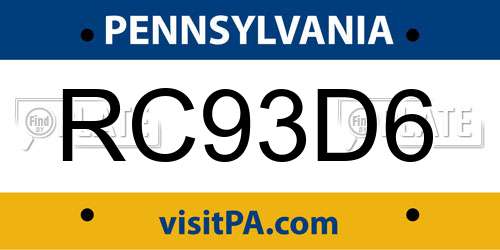 RC93D6 Pennsylvania License Plate