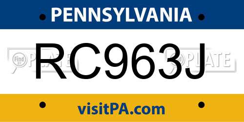 RC963J Pennsylvania License Plate