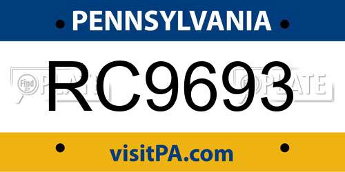 RC9693 Pennsylvania License Plate