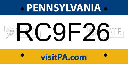 RC9F26 Pennsylvania License Plate