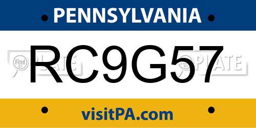 RC9G57 Pennsylvania License Plate