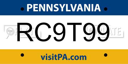 RC9T99 Pennsylvania License Plate