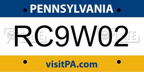 RC9W02 Pennsylvania License Plate
