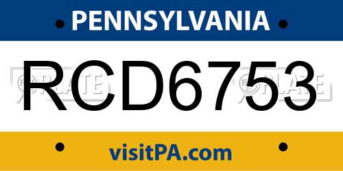 RCD6753 Pennsylvania License Plate