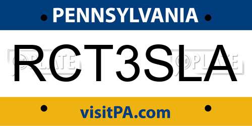 RCT3SLA Pennsylvania License Plate