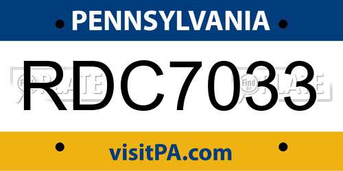 RDC7033 Pennsylvania License Plate
