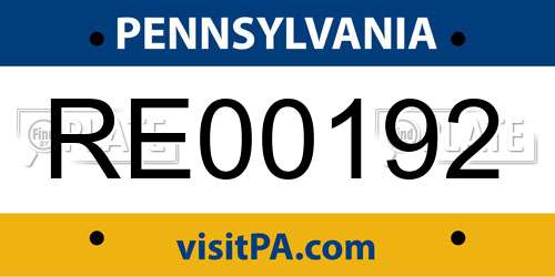 RE00192 Pennsylvania License Plate