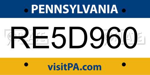RE5D960 Pennsylvania License Plate