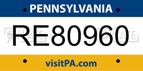 RE80960 Pennsylvania License Plate