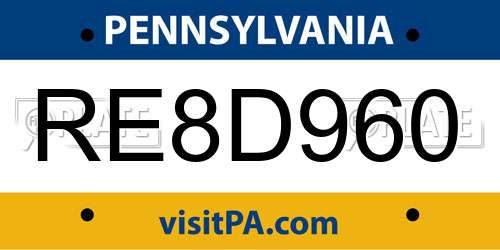 RE8D960 Pennsylvania License Plate