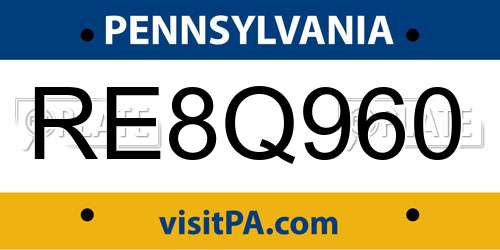 RE8Q960 Pennsylvania License Plate