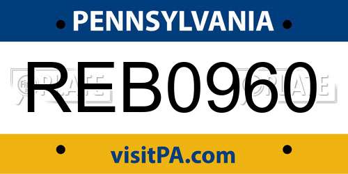 REB0960 Pennsylvania License Plate