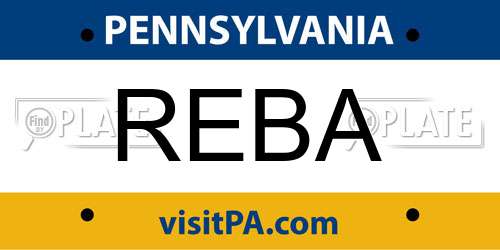 REBA Pennsylvania License Plate
