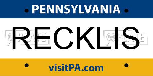 RECKLIS Pennsylvania License Plate