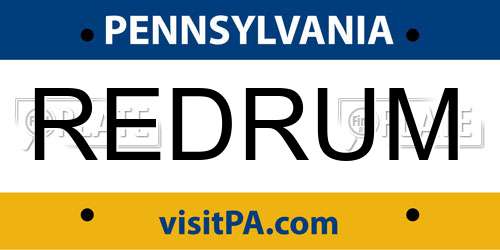 REDRUM Pennsylvania License Plate