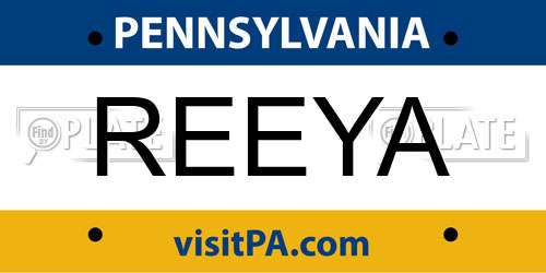REEYA Pennsylvania License Plate