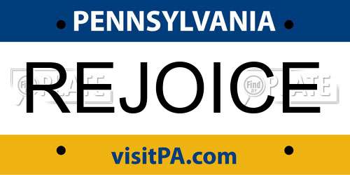 REJOICE Pennsylvania License Plate