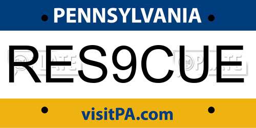 RES9CUE Pennsylvania License Plate