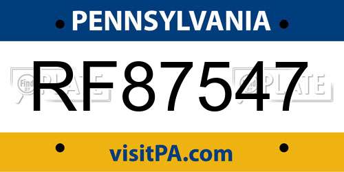 RF87547 Pennsylvania License Plate