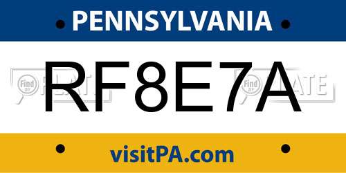 RF8E7A Pennsylvania License Plate