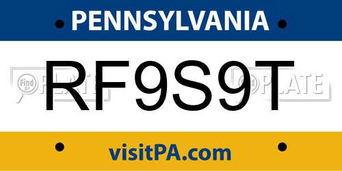 RF9S9T Pennsylvania License Plate