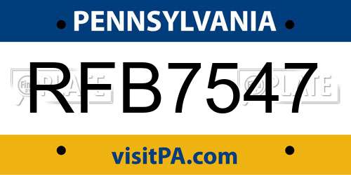 RFB7547 Pennsylvania License Plate