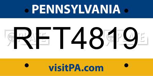 RFT4819 Pennsylvania License Plate