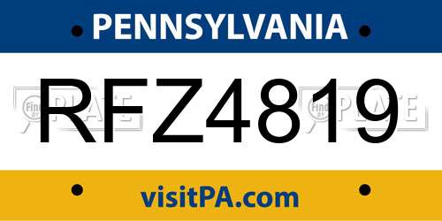 RFZ4819 Pennsylvania License Plate